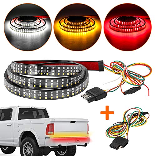 Zmoon LED Tailgate Light Bar Triple Row, 60 Inch Tail Light Bar with Standard 4-Pin Flat Connector,Turn Signal, Parking, Brake, Reverse Lights for Cargo, Pickup Truck, SUV, RV, Boat