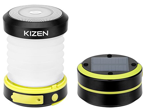 Kizen Solar Powered LED Camping Lantern - Solar or USB Chargeable, Collapsible Space Saving Design, Emergency Power Bank, Flashlight, Water Resistant. for Outdoor Night Hiking Camping Lawn!