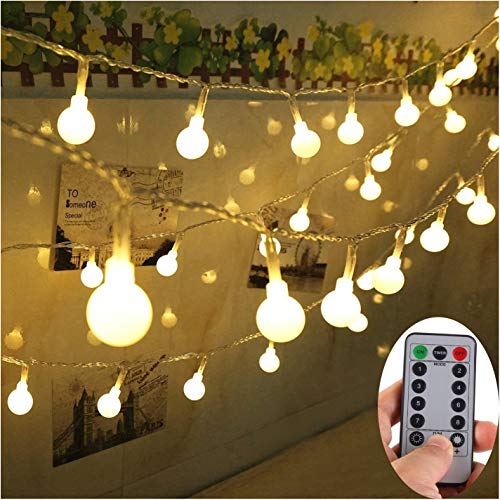 Yesee String Lights Battery Operated Outdoor Fairy Lights 33ft 80 LEDs Globe String Lights with Remote Control for Halloween, Christmas, Wedding, Bedroom, Patio and Party (Warm White, Remote)