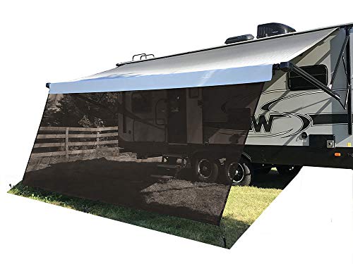 Tentproinc RV Awning Sun Shade Screen 8' X 12'3'' - Brown Mesh Sunshade UV Blocker Complete Kits Motorhome Camping Trailer Canopy Shelter - 3 Years Limited Warranty