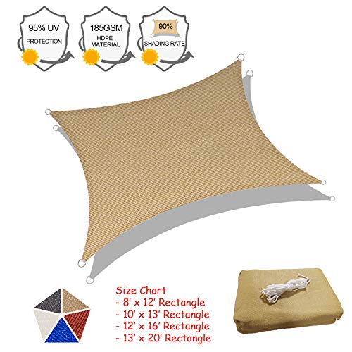 SUNLAX Sun Shade Sail, 6.5'x 9'10'' Sand Rectangle Outdoor Awning Shade Cover 185GSM HDPE UV Block for Patio Shading