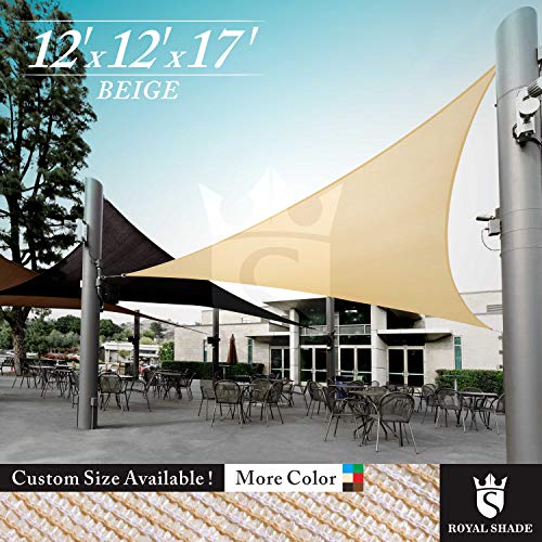 Royal Shade 12' x 12' x 17' Beige Right Triangle Sun Shade Sail Canopy Awning Outdoor Patio Fabric Shelter Cloth Screen Awning - 95% UV Protection, 200GSM,5 Years Warranty, We Make Custom Size