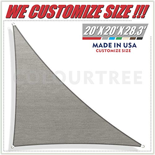 ColourTree 20' x 20' x 28.3' Grey Sun Shade Sail Right Triangle Canopy Awning Shelter Fabric Screen - UV Block UV Resistant Heavy Duty Commercial Grade - Outdoor Patio Carport - (We Make Custom Size)