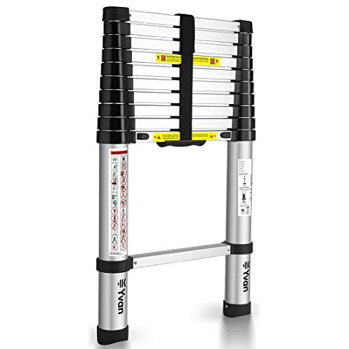 Yvan Telescoping Ladder, 10.5 FT One Button Retraction Aluminum Telescopic Extension Extendable Ladder,Slow Down Design Multi-Purpose Compact Ladder for Household Daily or Hobbies,330 Lb Capacity…