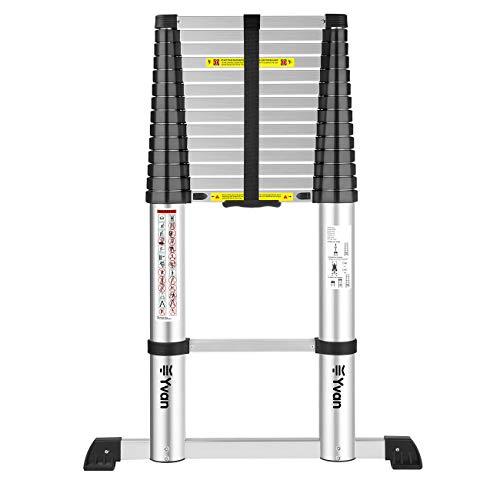 Yvan Telescoping Ladder with Stabilizer Bar, 17 FT One Button Retraction Aluminum Telescopic Extension Ladder,Slow Down Design Multi-Purpose Ladder for Household Daily or Industrial,330 Lb Capacity