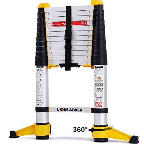 xaestival Lionladder 12.5FT EN131-6 Telescoping Ladder, One-Button Retraction, Pro Aluminum Ladder, 330 Lbs Capacity