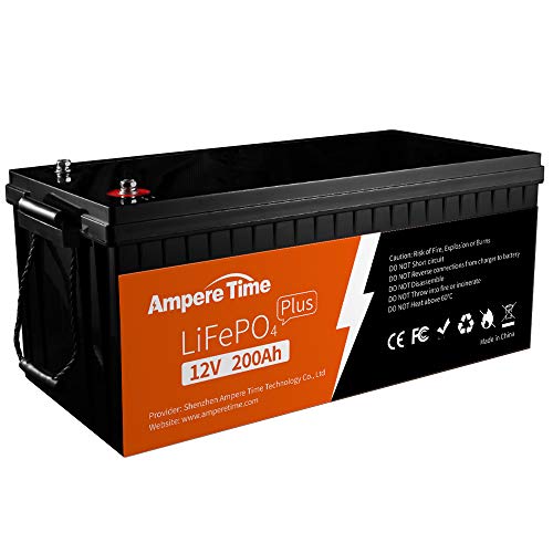 Ampere Time 12V 200Ah LiFePO4 Deep Cycle Lithium Battery, Built-in 200A BMS, 4000+ Cycles Rechargeable Battery, 400Amp Max, Perfect for RV/Camper, Solar, Marine, Overland/Van, Off-Grid Applications