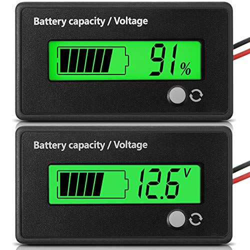 DC 12V 24V 36V 48V 72V Battery Meter with Alarm, Battery Tester Battery Capacity Voltage Indicator Battery Gauge Monitors Lead-Acid and Lithium ion Battery Indicator (Green Light)