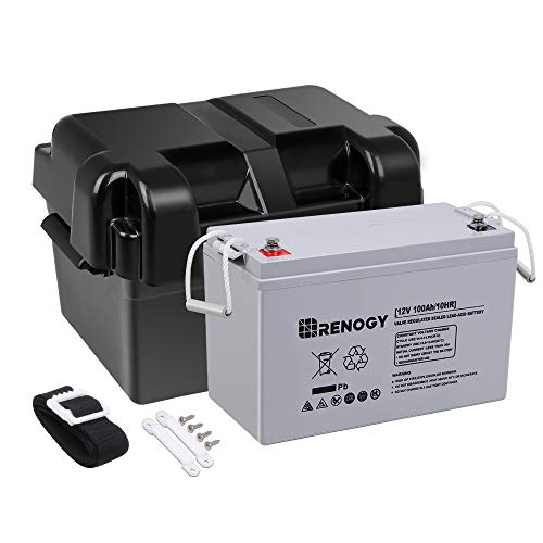 Renogy 12V 100Ah Deep Cycle AGM Battery w/Battery Box for RV, Solar Marine and Off-grid Applications