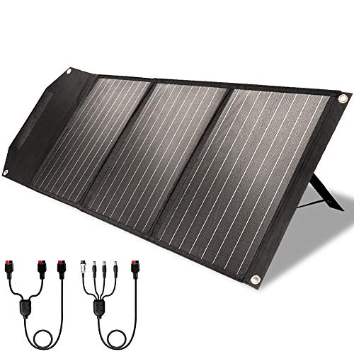 ROCKPALS RP081 60w Portable Solar Panel with Parallel Cable, Kickstand, USB-C and QC 3.0, Upgraded Foldable Solar Panel Charger for Jackery Power Station