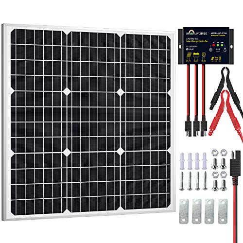 SOLPERK 50W Solar Panel Kit 12V, Monocrystalline Solar Panel Charger Off Grid with Intelligent Waterproof Controller for Boat Car RV Motorcycle Tractor Marine Automotive